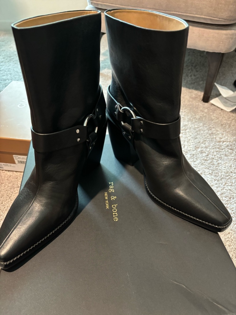 Rag & Bone - "RIO"  Black Leather Ring Harness Ankle Boots— Gorgeous - Picture 3 of 7